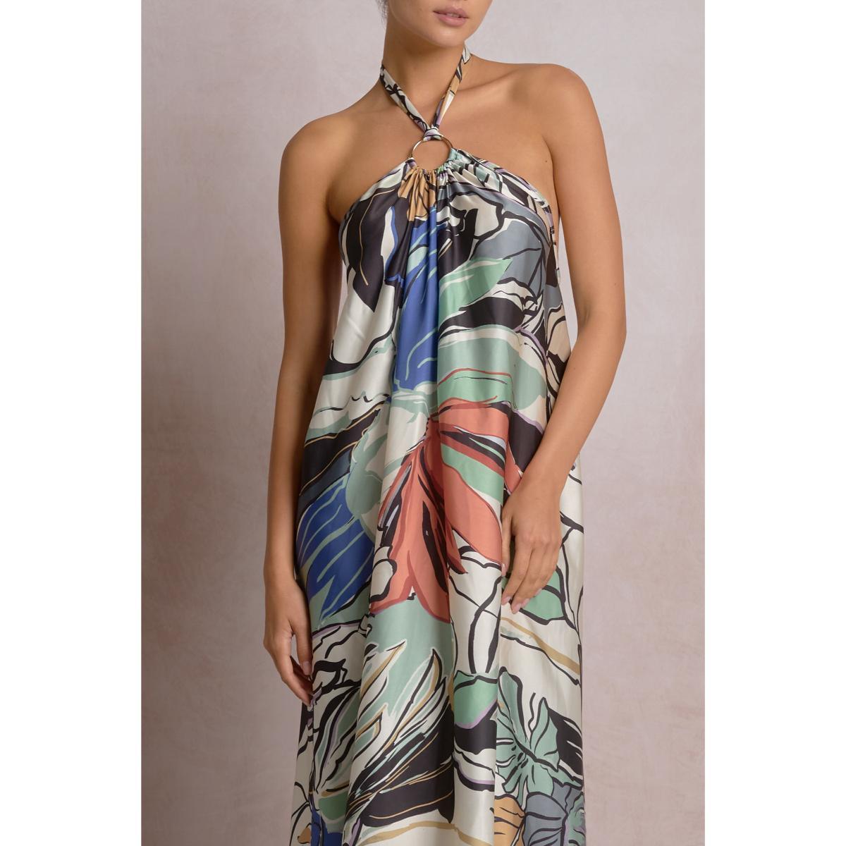Vestido Elan largo halter blue botanical - Imagen 3