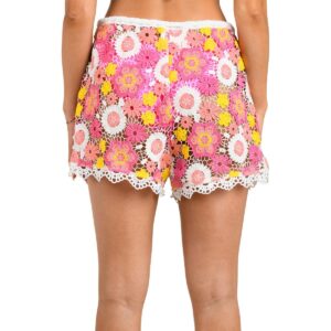 Short Citrus flores crochet rosadas mujer