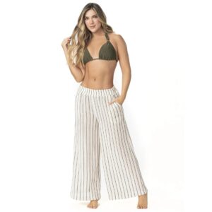Pantalon Garotas crudo rayas verde oliva