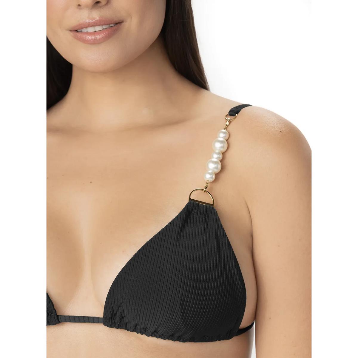 Top Garotas triangulo negro rib con perlas - Imagen 2
