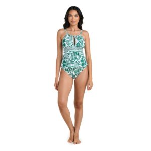 Top Tankini LB Botanical Brocade verde cuello alto