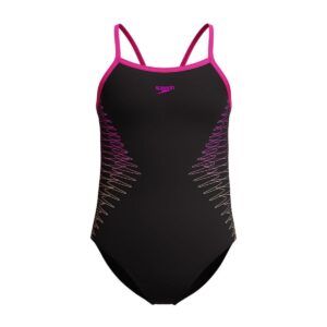 Calzoneta Speedo Plastisol Placement Thinstrap Muscleback niña negro/rosado