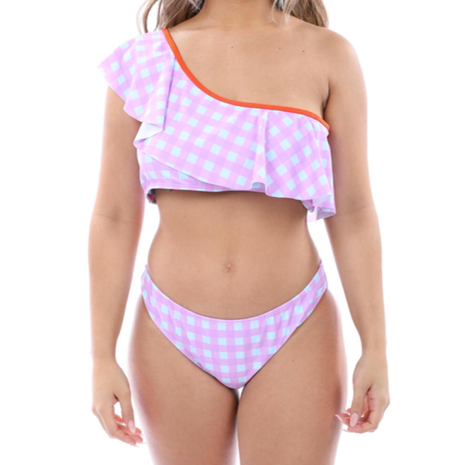 Bikini OP 2pz un hombro cuadros lila mujer