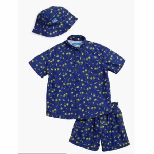 Set Beach Bros SS 3pzs azul palmera amarilla niño 2T-4T