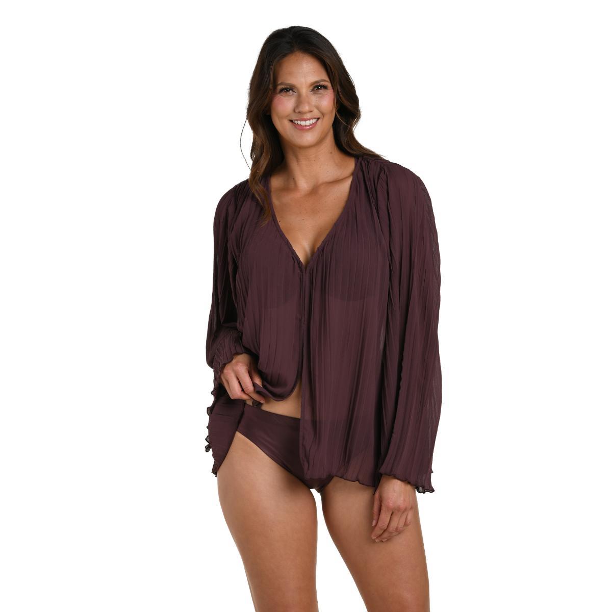 Camisa LB Sunbeams plisada café - Imagen 2