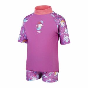 Set Rashguard Speedo M/C 2pzas niña morado diseño perro sirena 2-4yr