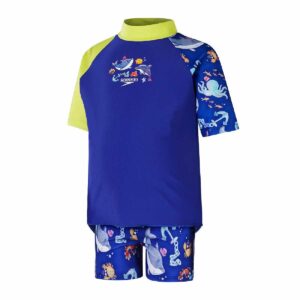 Set Rasguard Speedo M/C 2pzas niño azul diseño delfines 2-4yr