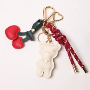 Key Chain Pop Ups White Teddy and Red Heart Cherries