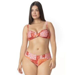 Top Garotas stapless entrochado Solnic paisley rojo y naranja