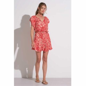 Vestido Elan corto flores rojo