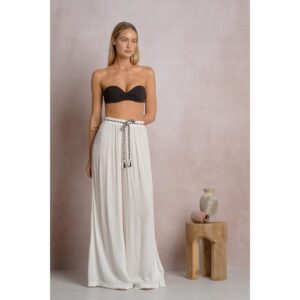 Pantalon Elan wide leg con lazo blanco