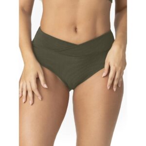 Bottom Garotas cintura alta verde oliva rib