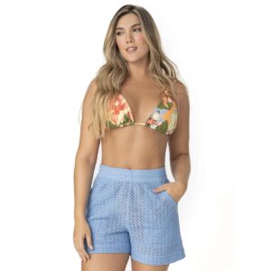 Short Garotas chevron celeste