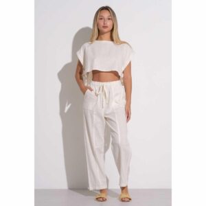 Pantalon Elan tipo lino blanco