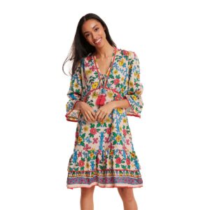 Vestido Moda Posa corto Brigida flores de color