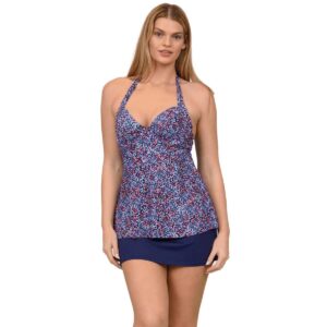 Tankini Leilani SS 2 pz azul flores micro con falda mujer