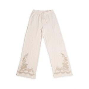 Pantalon Jasmine tipo lino beige con detalle bordado