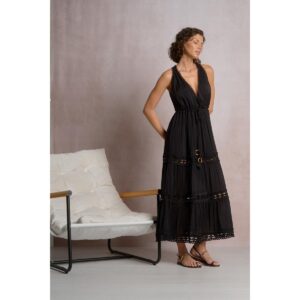 Vestido Elan largo halter encaje negro