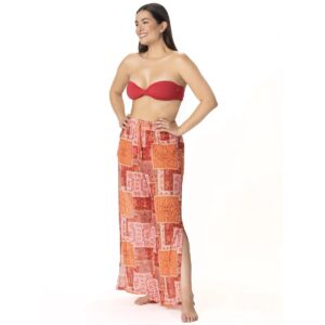 Pantalon Garotas mesh Solnic paisley rojo y naranja