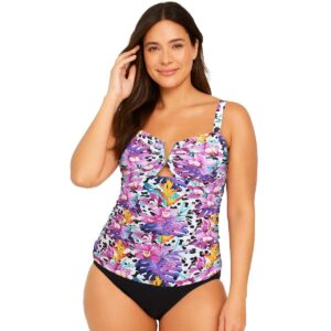 Tankini Beach Party SS 2 pz estampado morado con detalle V mujer