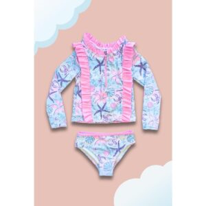 Set de rashguard Stylish M/L 2 pzs celeste estrellas de mar niña 4-10yr