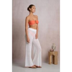 Pantalon Elan crochet blanco orilla naranja