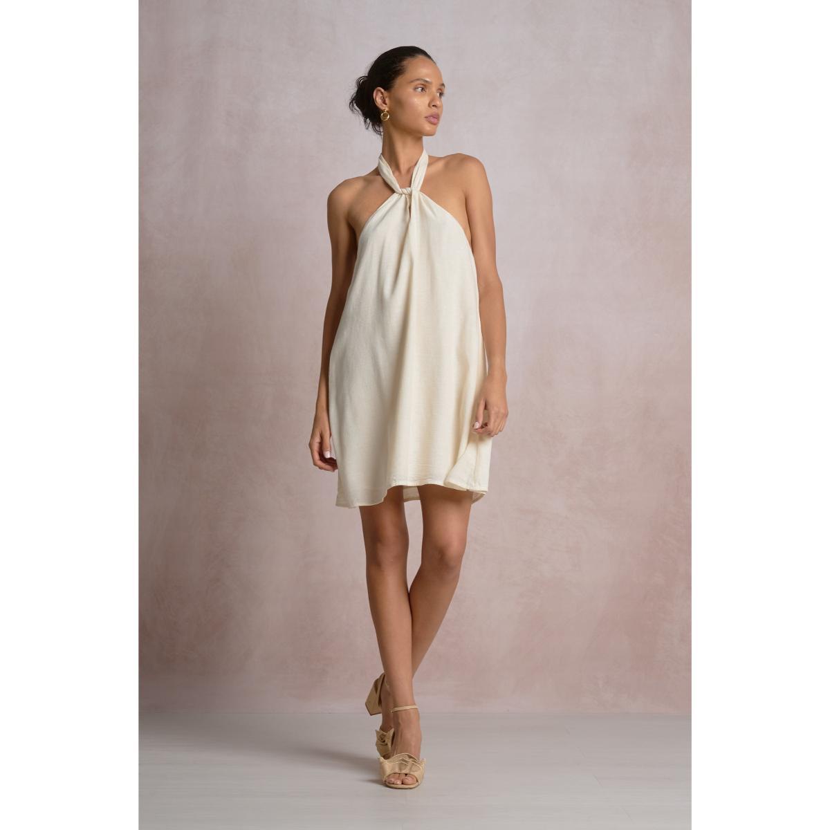 Vestido Elan corto cuello alto crema - Imagen 2