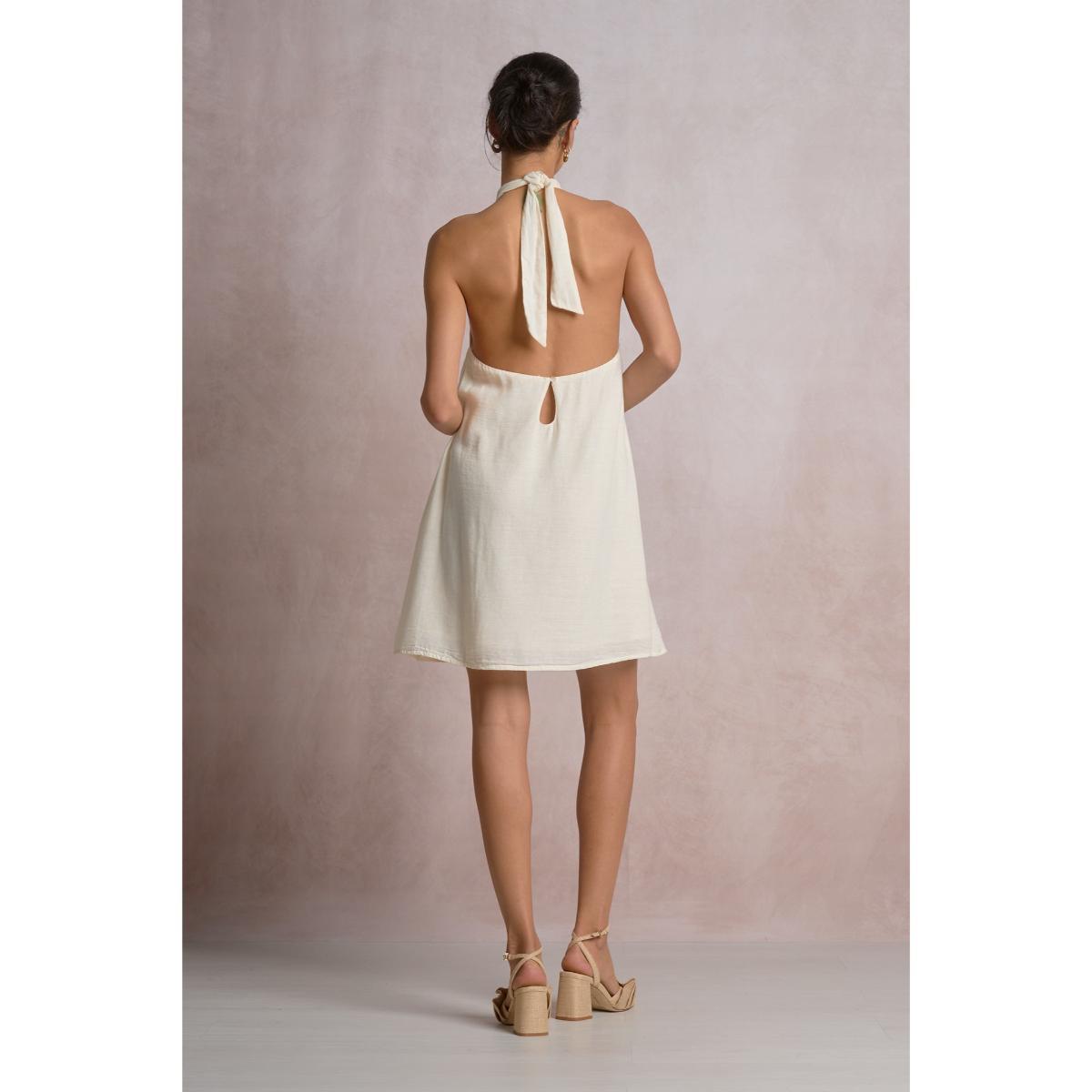 Vestido Elan corto cuello alto crema - Imagen 3