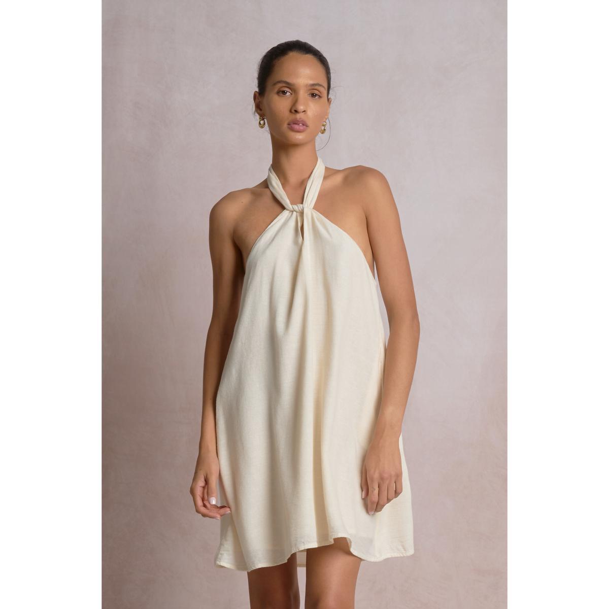 Vestido Elan corto cuello alto crema - Imagen 4