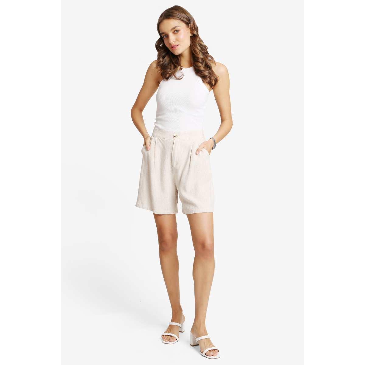 Short Jasmine largo tipo lino solido beige