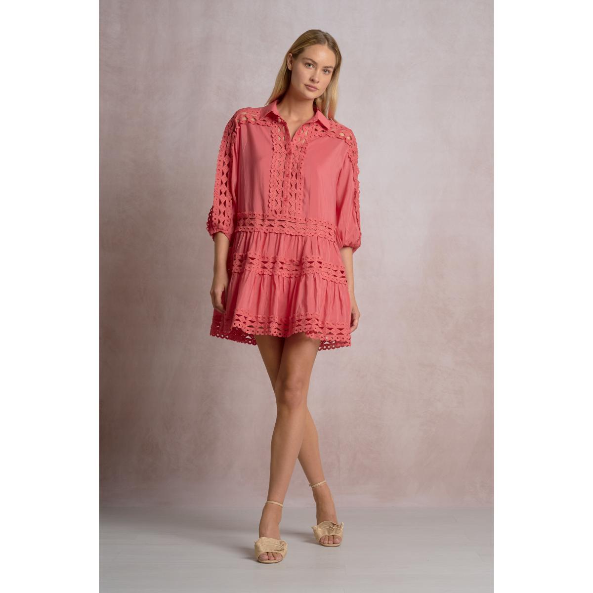 Vestido Elan corto M/L encaje coral - Imagen 2