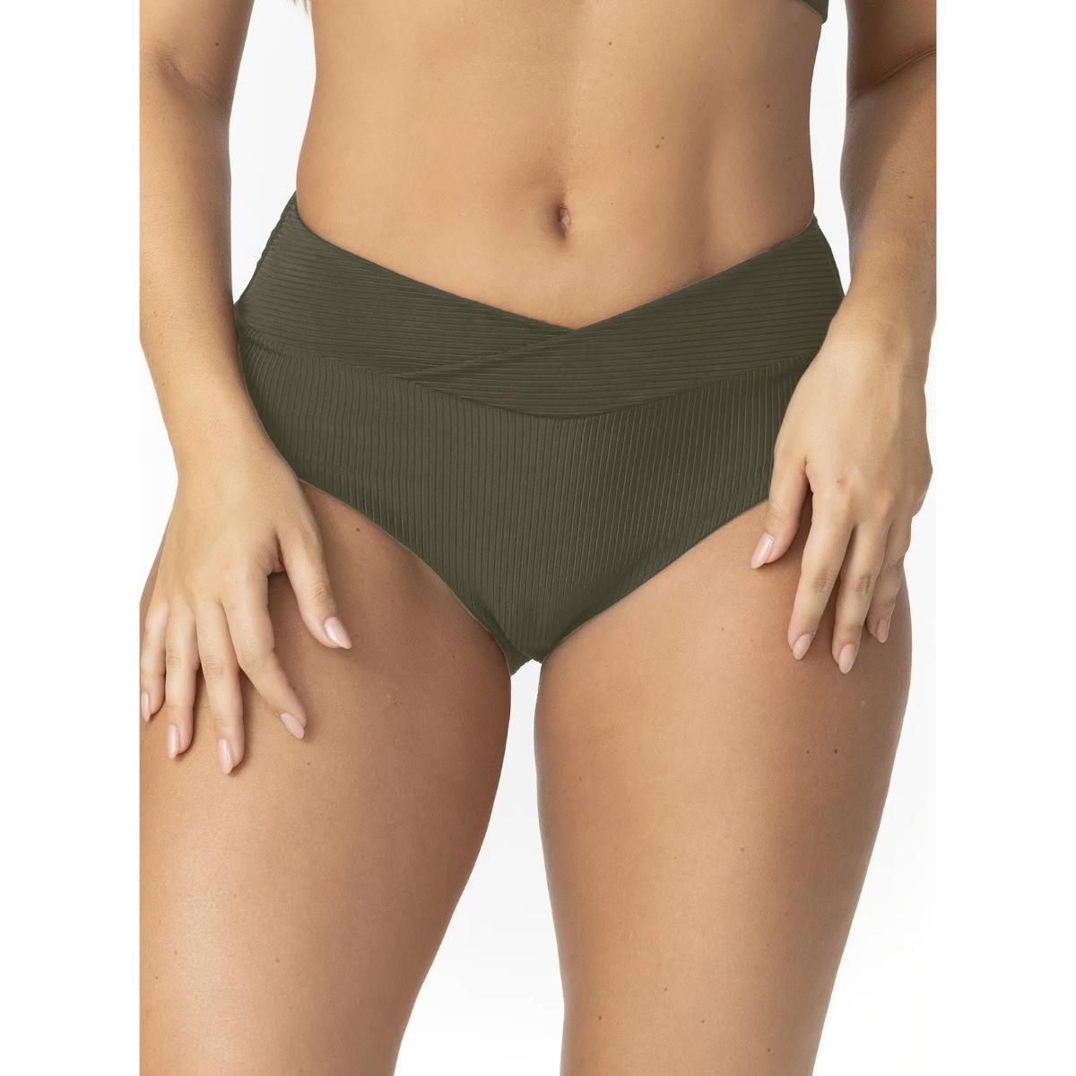 Bottom Garotas cintura alta verde oliva rib