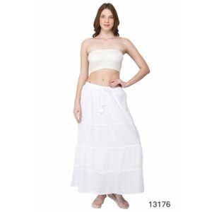 Falda India Boutique larga blanca con eyelet mujer