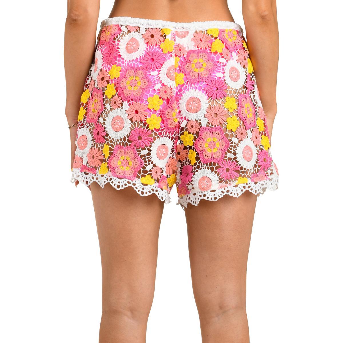 Short Citrus flores crochet rosadas mujer