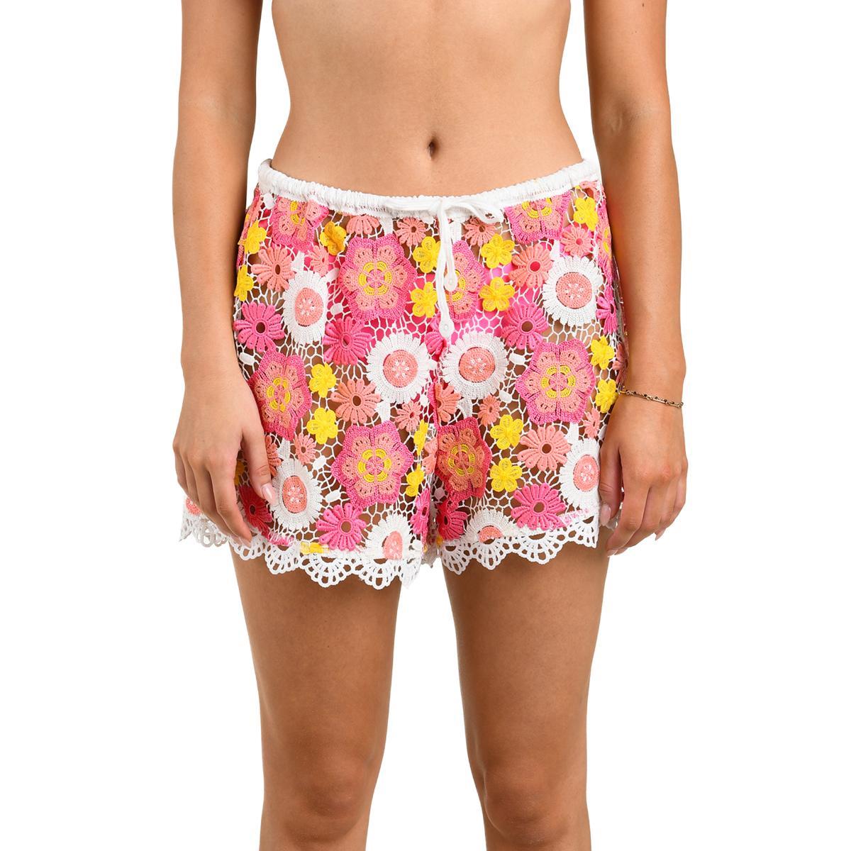 Short Citrus flores crochet rosadas mujer - Imagen 2