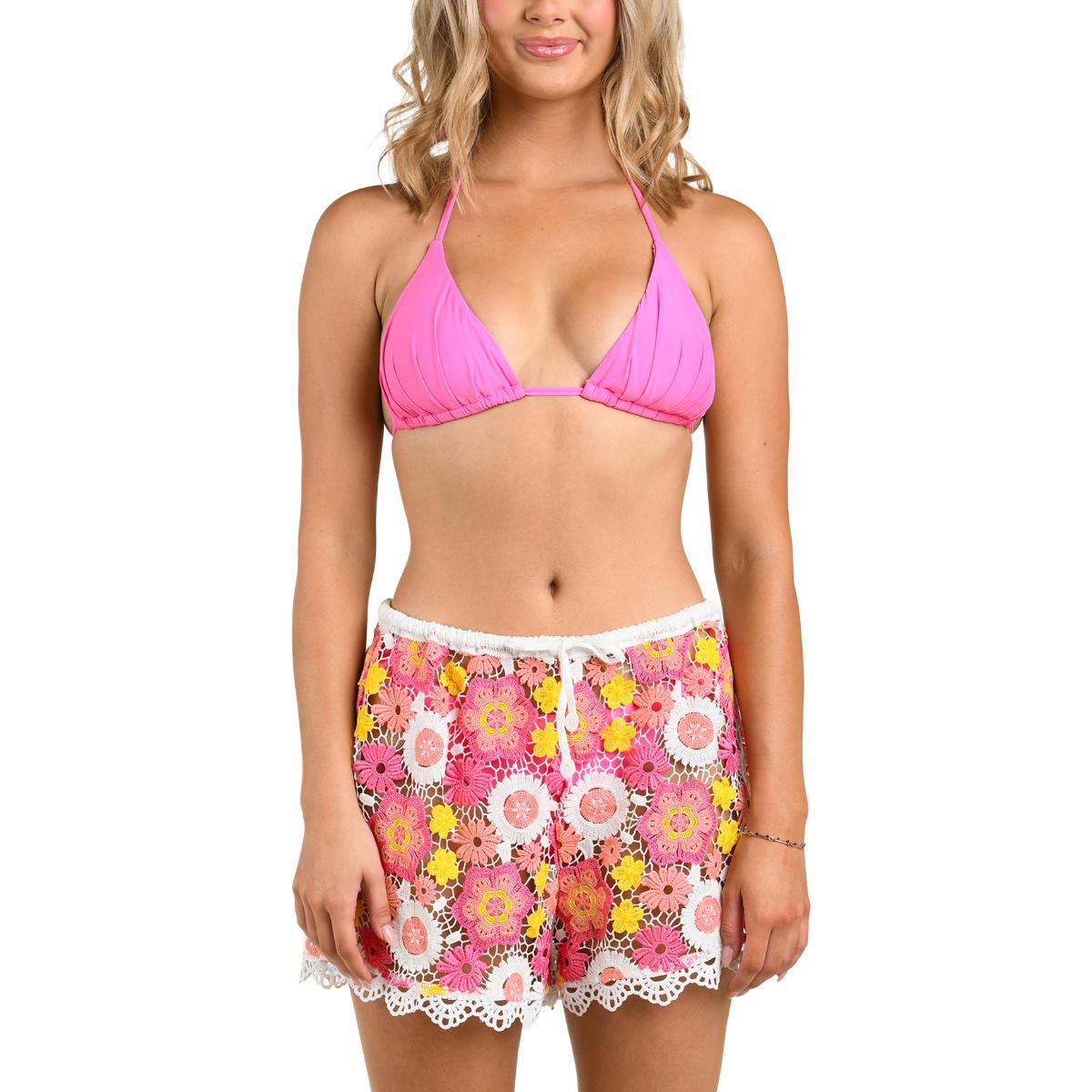 Short Citrus flores crochet rosadas mujer - Imagen 4