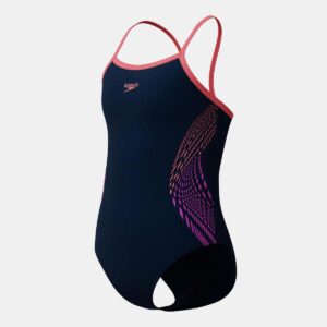 Calzoneta Speedo Plastisol Placement Thinstrap Muscleback niña negro/coral