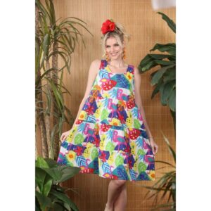 Vestido KikiSol corto sin mangas flamingo con colores