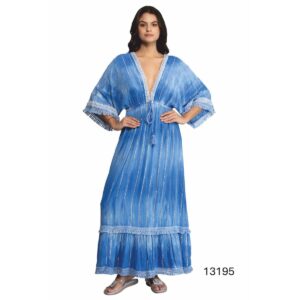 Vestido India Boutique largo M/C tie dye con flecos mujer