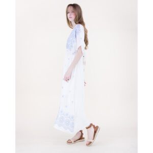 Vestido Original USA largo blanco con bordado celeste