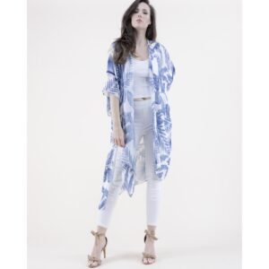 Kimono Original USA midi blanco flores celestes
