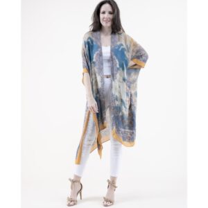 Kimono Original USA midi tie dye azul y mostaza con paisley