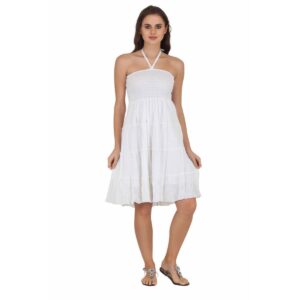 Vestido India Boutique corto smocked top blanco mujer