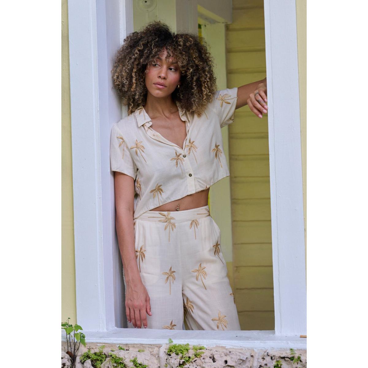 Crop top Z&L Goldie beige con palmera bordada