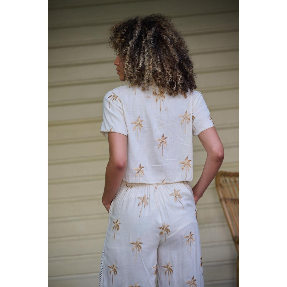 Crop top Z&L Goldie beige con palmera bordada - Imagen 2