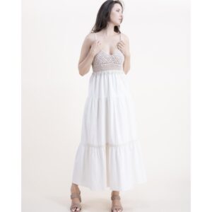 Vestido Original USA largo busto crochet beige