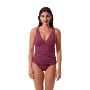 Top tankini Jantzen Amber cuello V solido Mulberrry vino