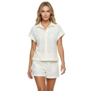 Camisa Garotas M/C  crochet chevron marfil