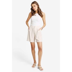 Short Jasmine largo tipo lino solido beige