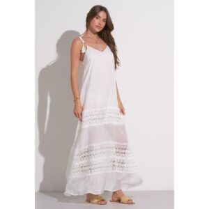 Vestido Elan largo con tirante y encaje blanco